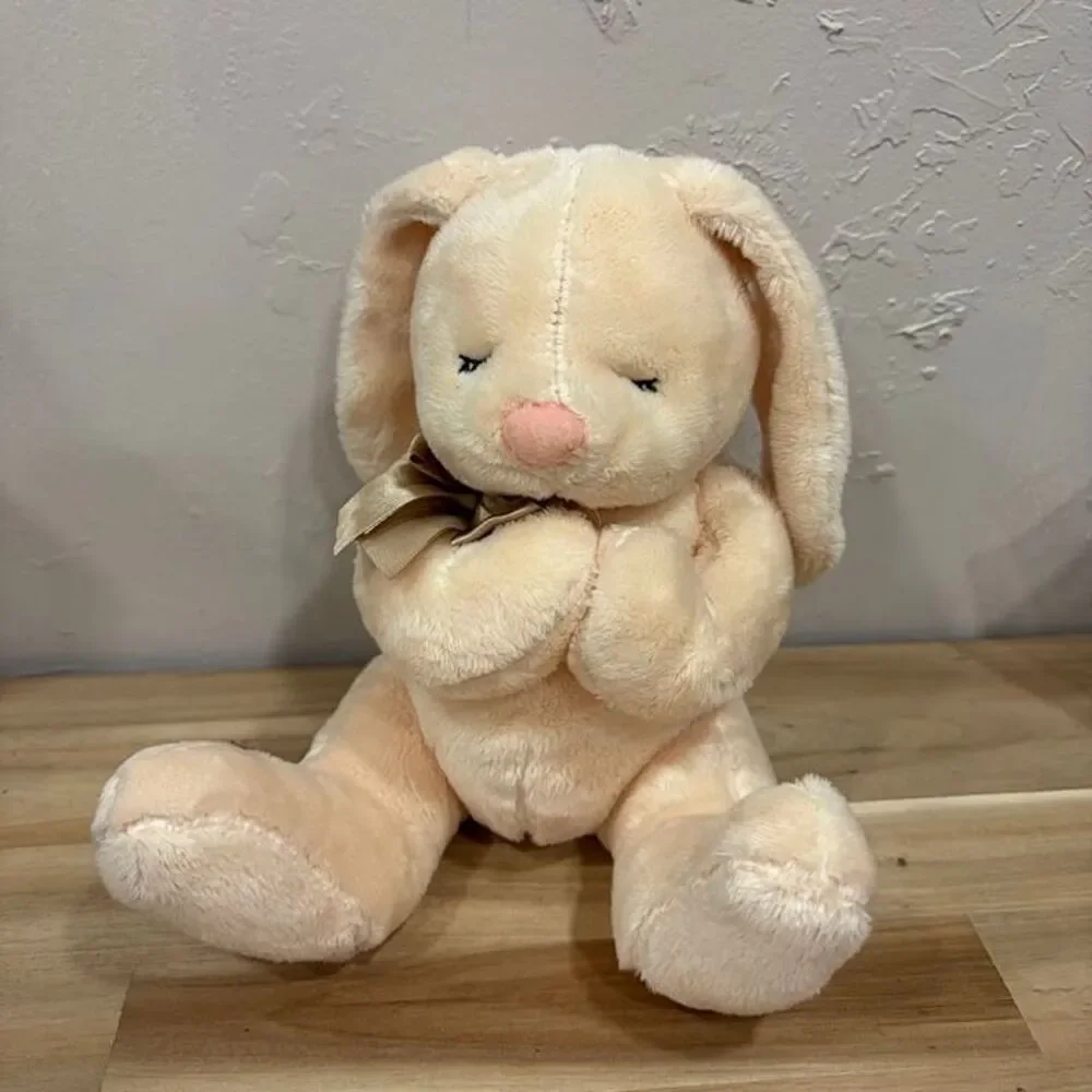 DAN DEE TAN Praying Rabbit Bunny Satin Bow Sitting Plush 8